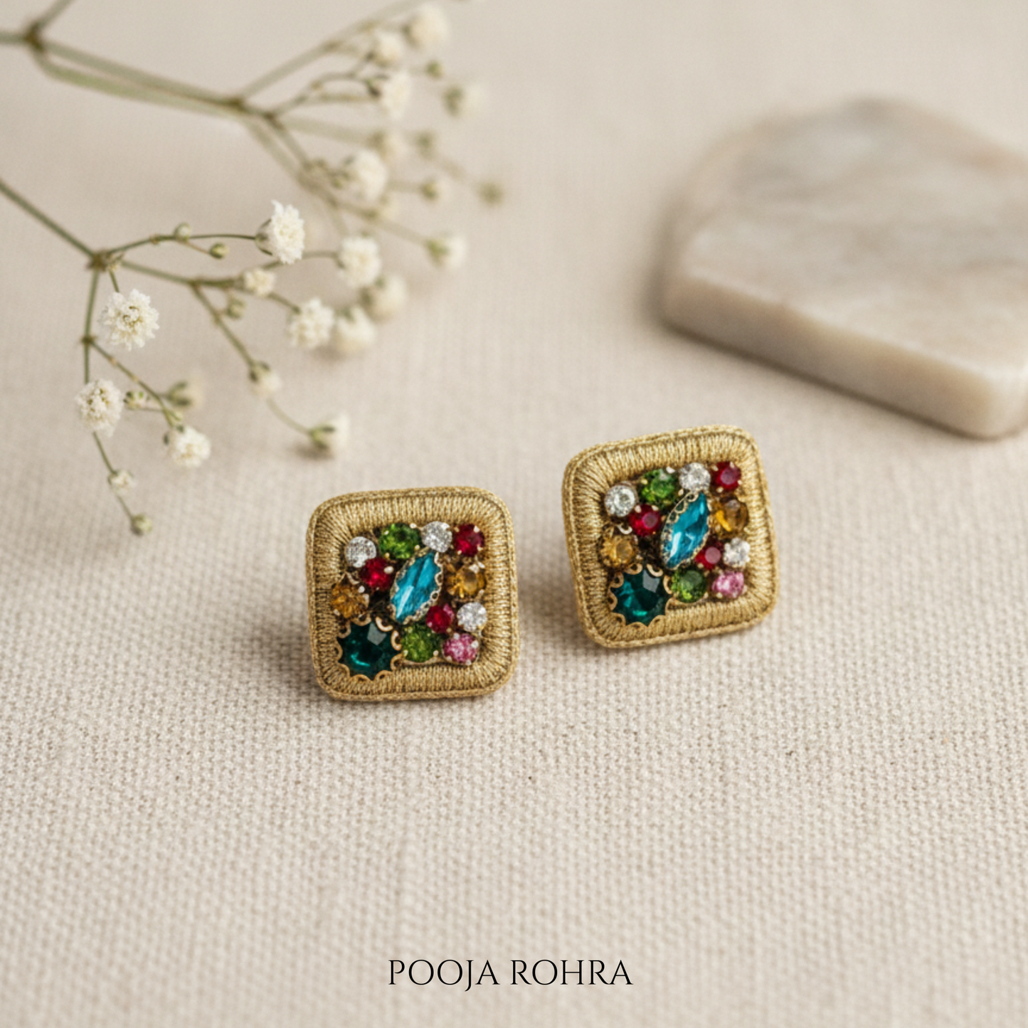 Navratna Mosaic Stud Earrings