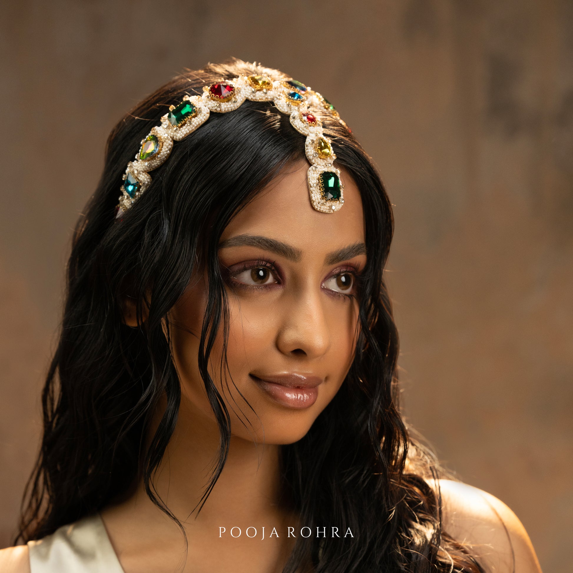 Gold Indian Jewelry Headpiece Noor Headband With Maangtika